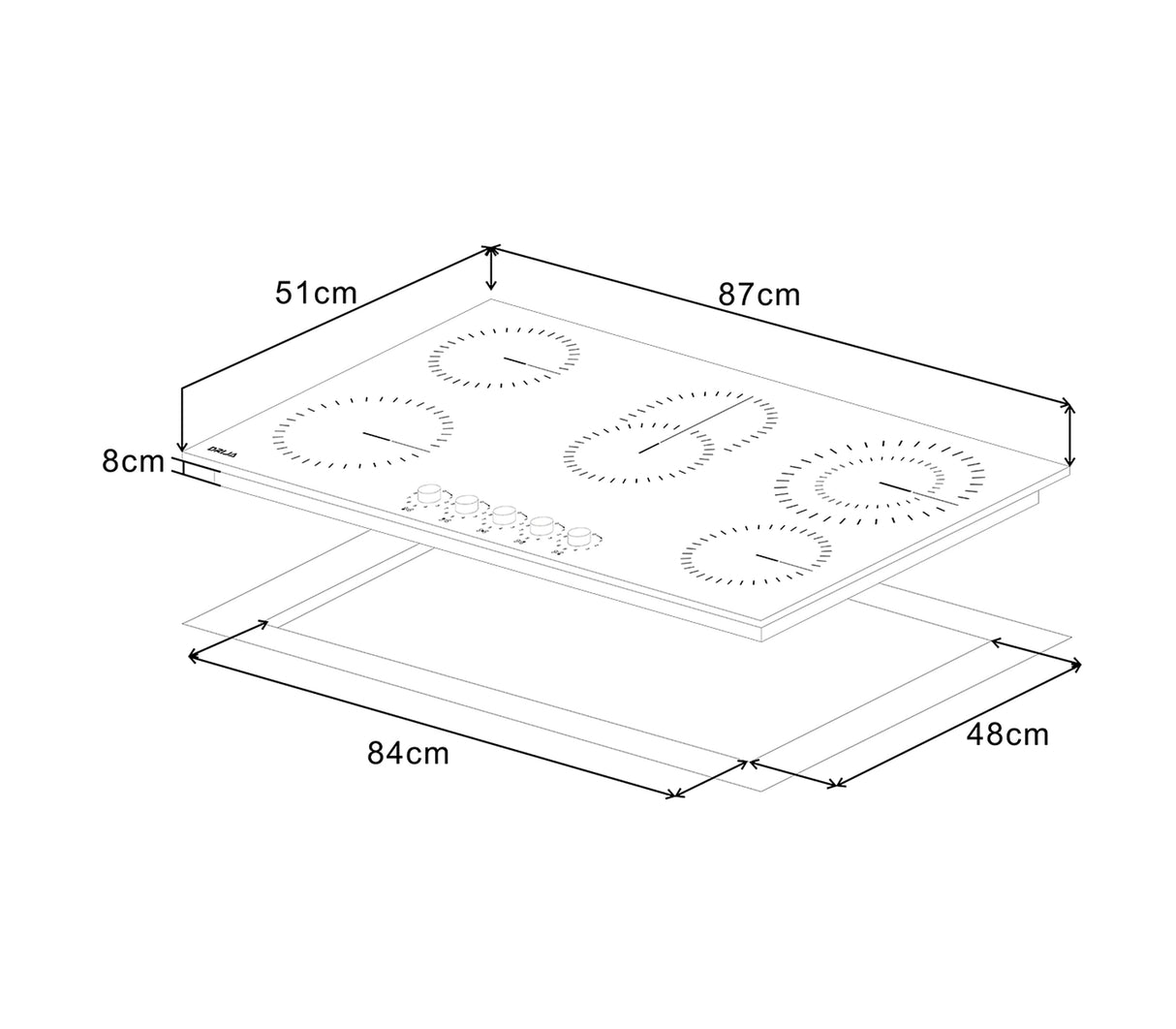Tope de cocina eléctrico vitro Bari 90 5 Hornillas 220V 87X51X8cm negro Drija