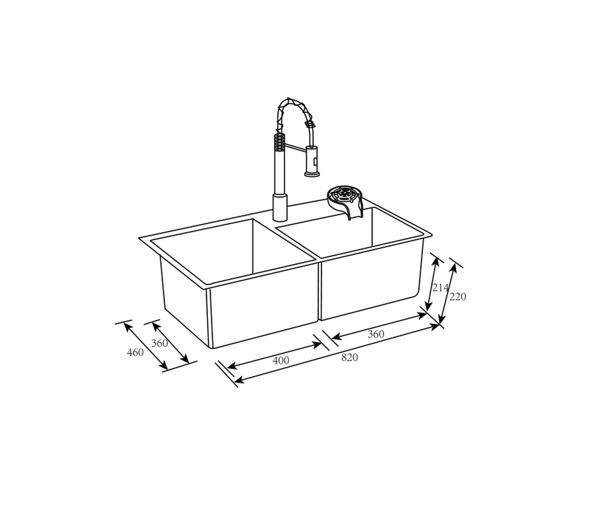 Fregadero Flusso 82 Dual 2 tinas + accesorios Acero inox Vetrux