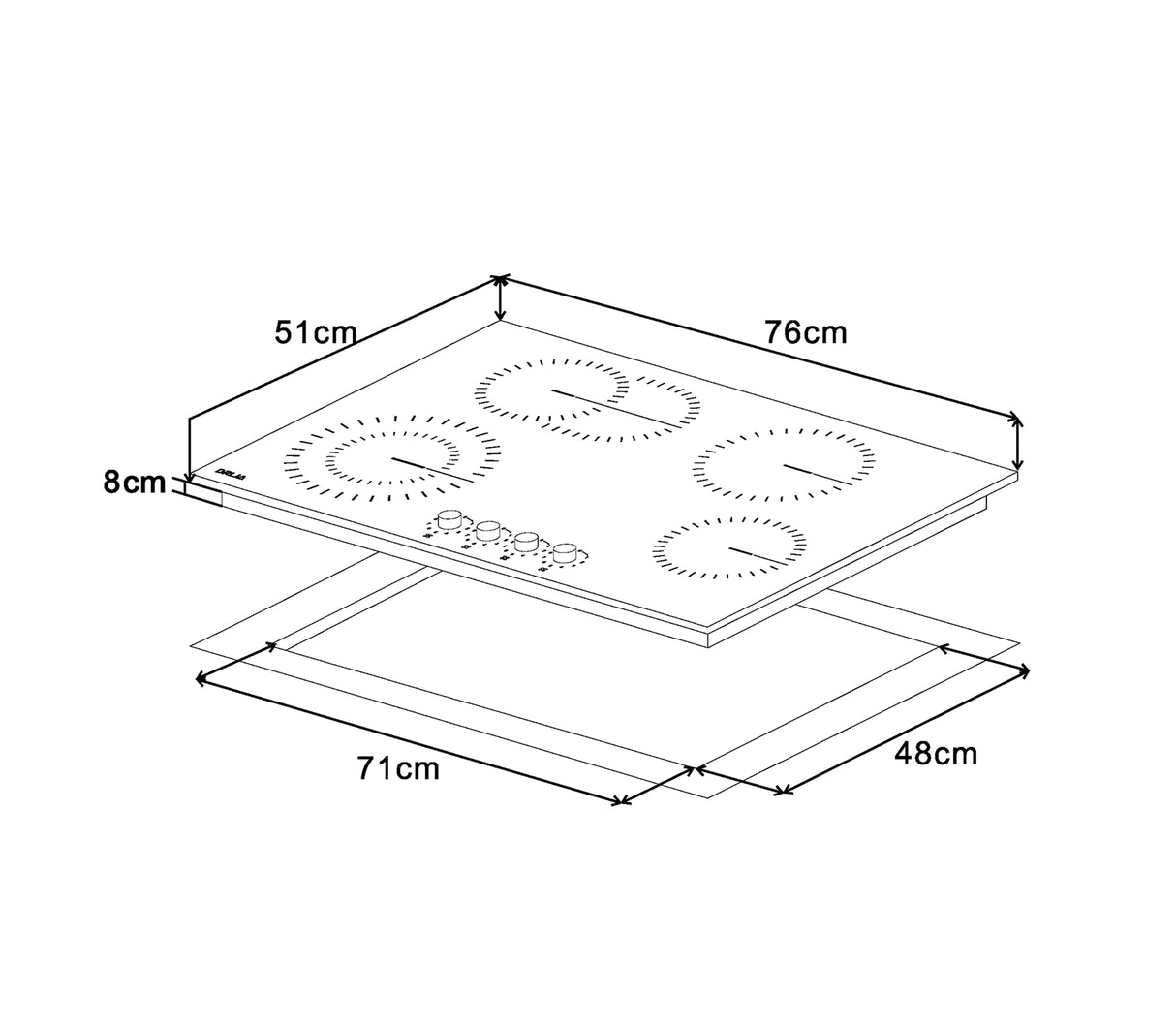 Tope de cocina eléctrico vitro bari 76 4Hornillas 220V 76x51x8 cm negro Drija