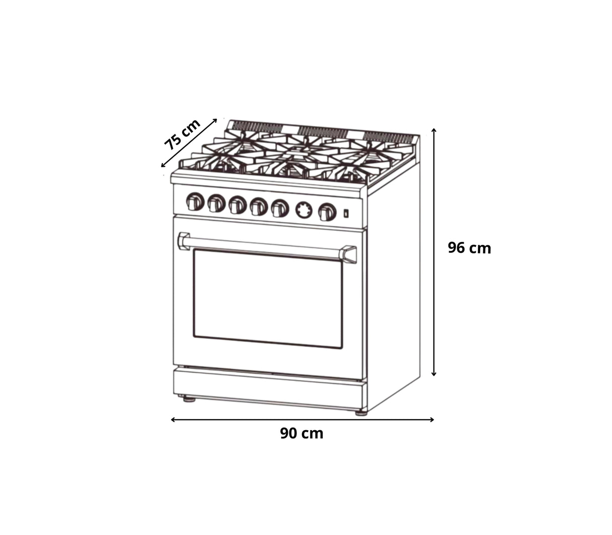 Cocina a gas piso Venecia 90cm 5 hornillas acero Drija