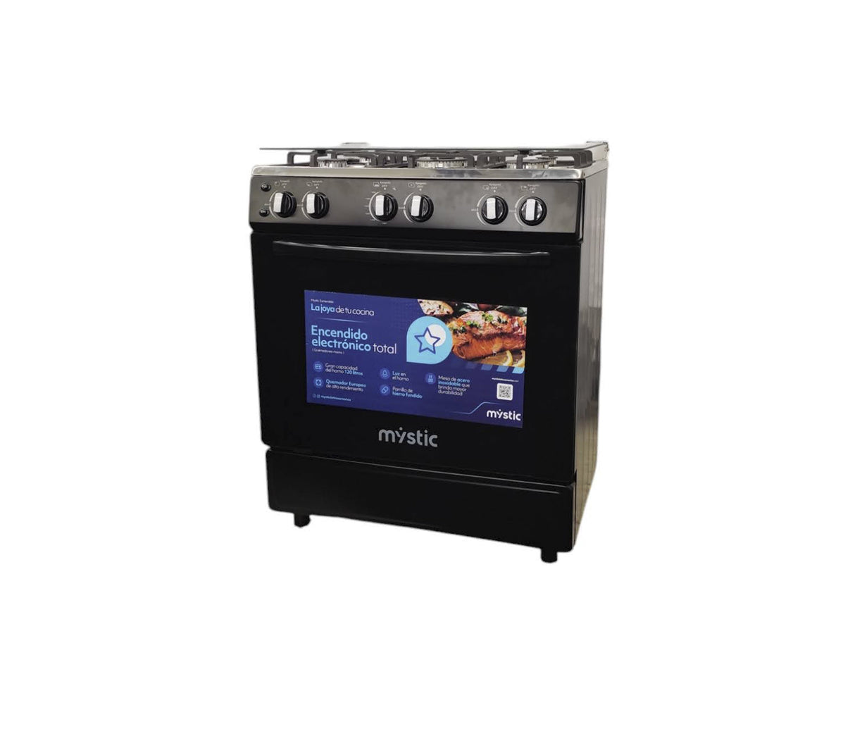 Cocina a gas Esmeralda 5 hornillas (30") Negra Mystic