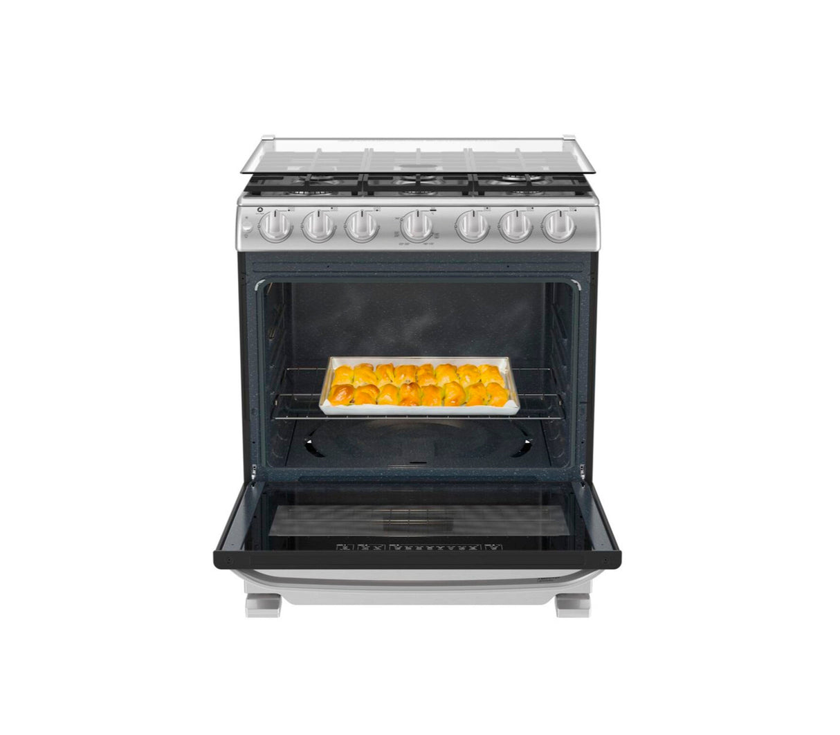 Cocina a gas piso 76cm 6H acero/inoxidable Mabe