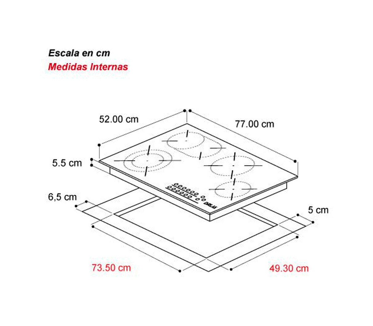 Tope de cocina eléctrico vitro touch 4h 76cm Alemania negro Drija
