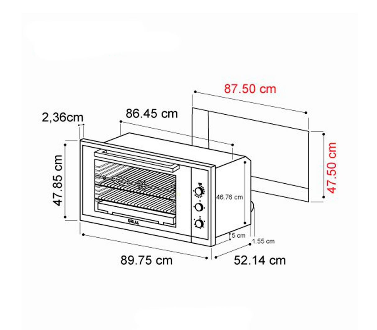 Horno para empotrar a gas 90cm (36") américa 110-120v acero Drija