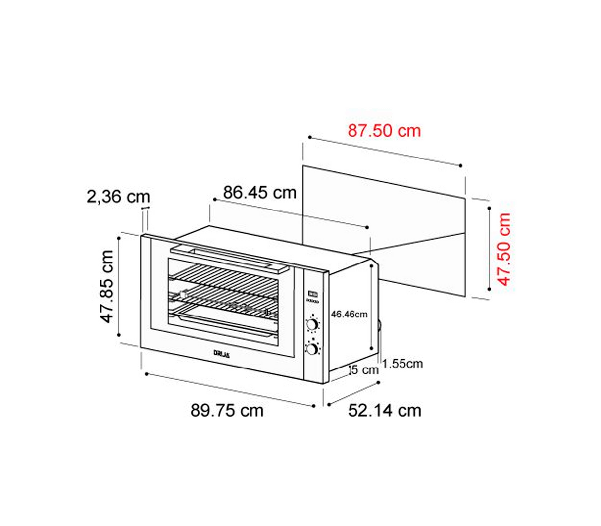 Horno p/empotrar Eléctrico 90cm (36") América 220v acero Drija
