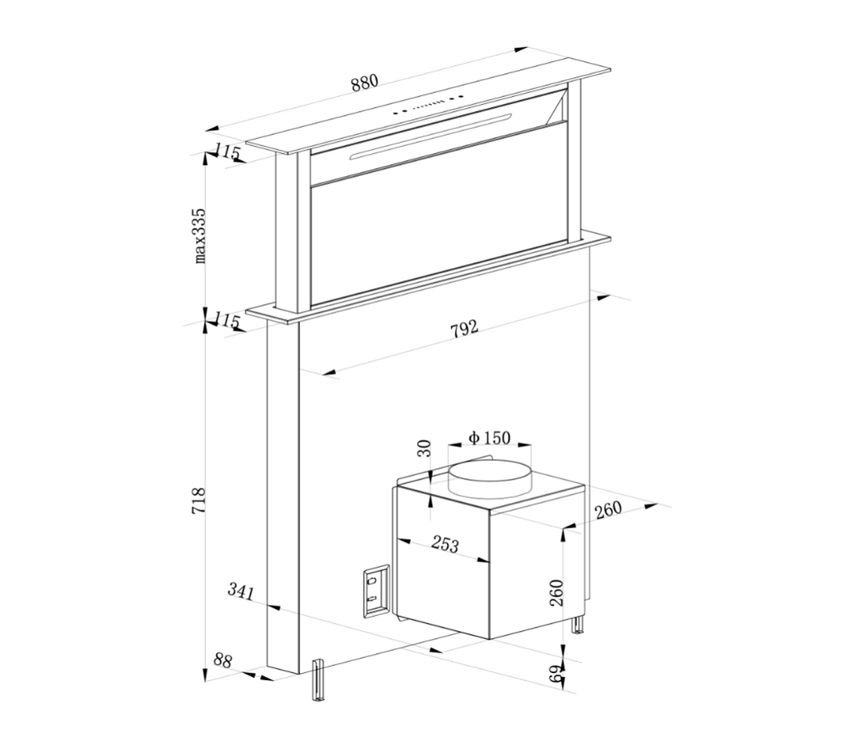 Campana Arco isla 90cm 110v acero Drija