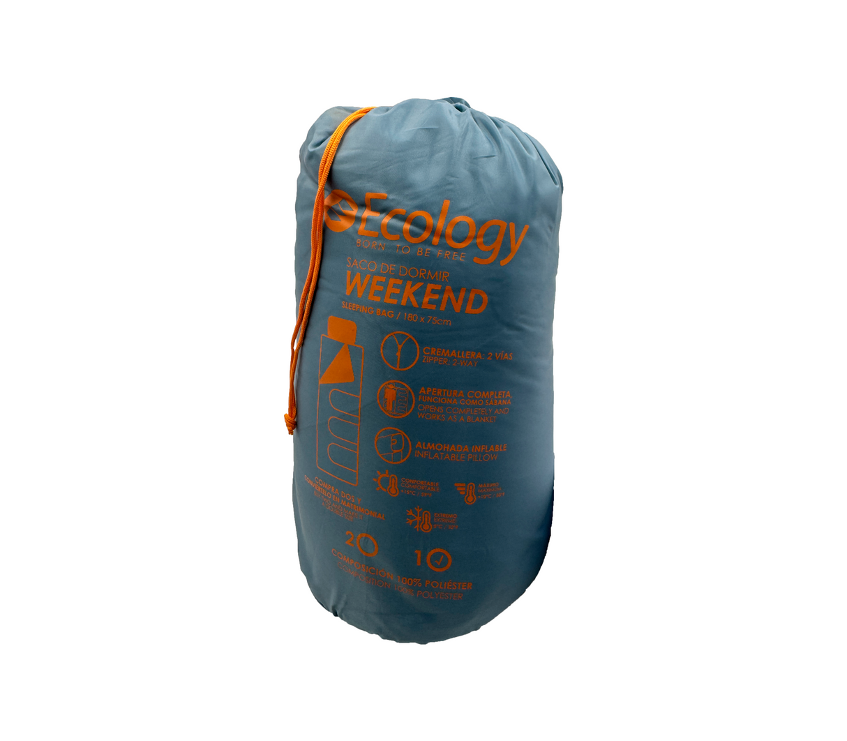 Bolsa de dormir individual a doble con almohada inflable gris/naranja Ecology