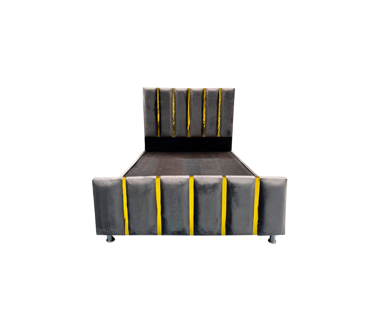 Box Spring matrimonial con copete venil gamuza gris/dorado Fabricadora Man