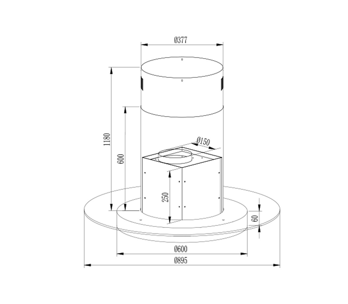 Campana isla Halo 90cm acero Vetrux