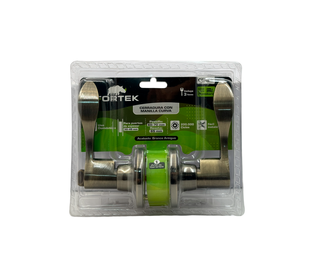 Cerradura con manilla curva para dormitorio bronce antiguo Fortek