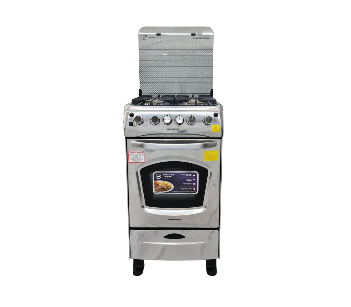 Cocina a gas 20" de piso 4 hornillas con horno acero inoxidable Premier