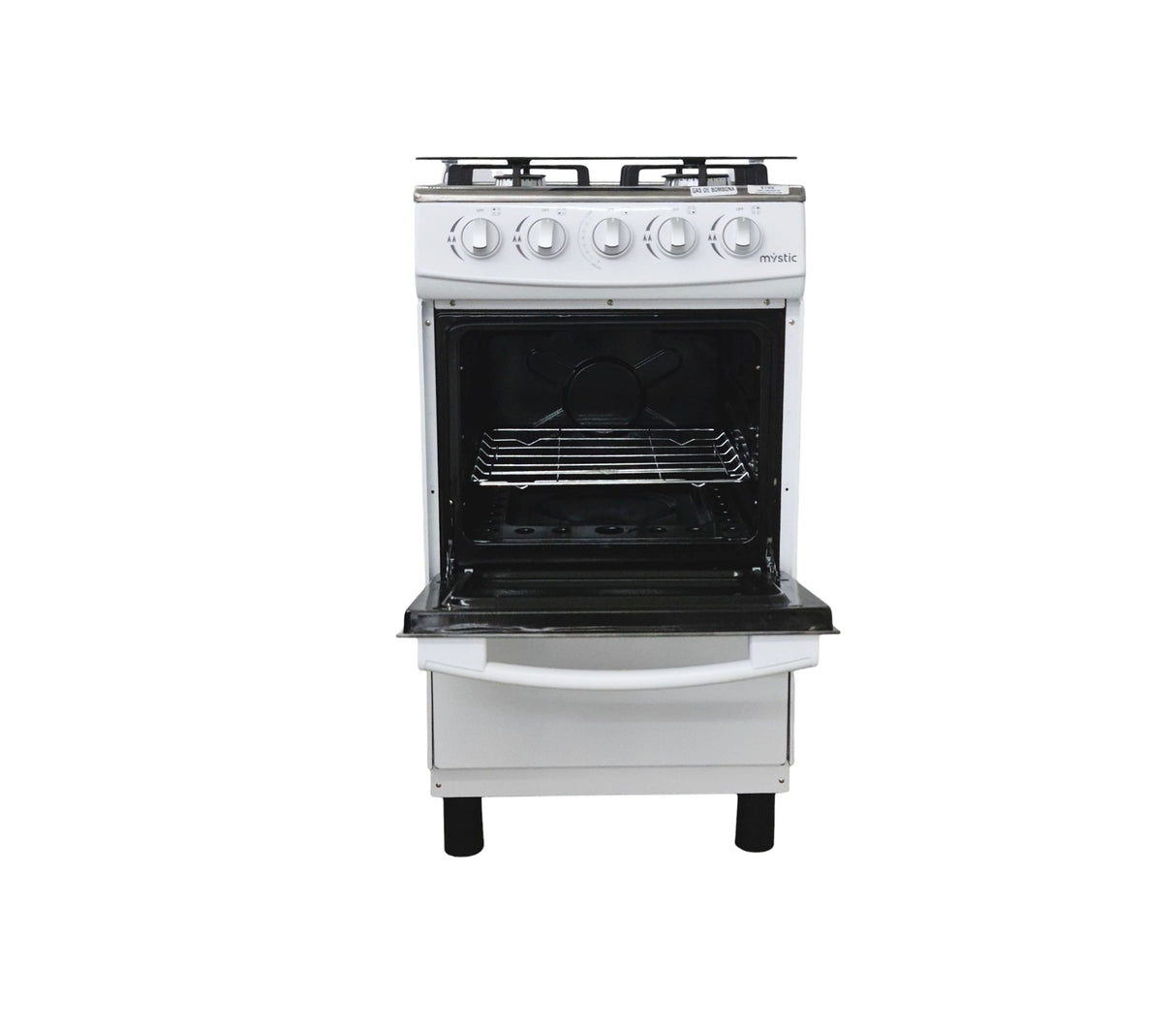 Cocina a gas agata plus 4 hornillas con tapa de vidrio parrilla gruesa blanca Mystic