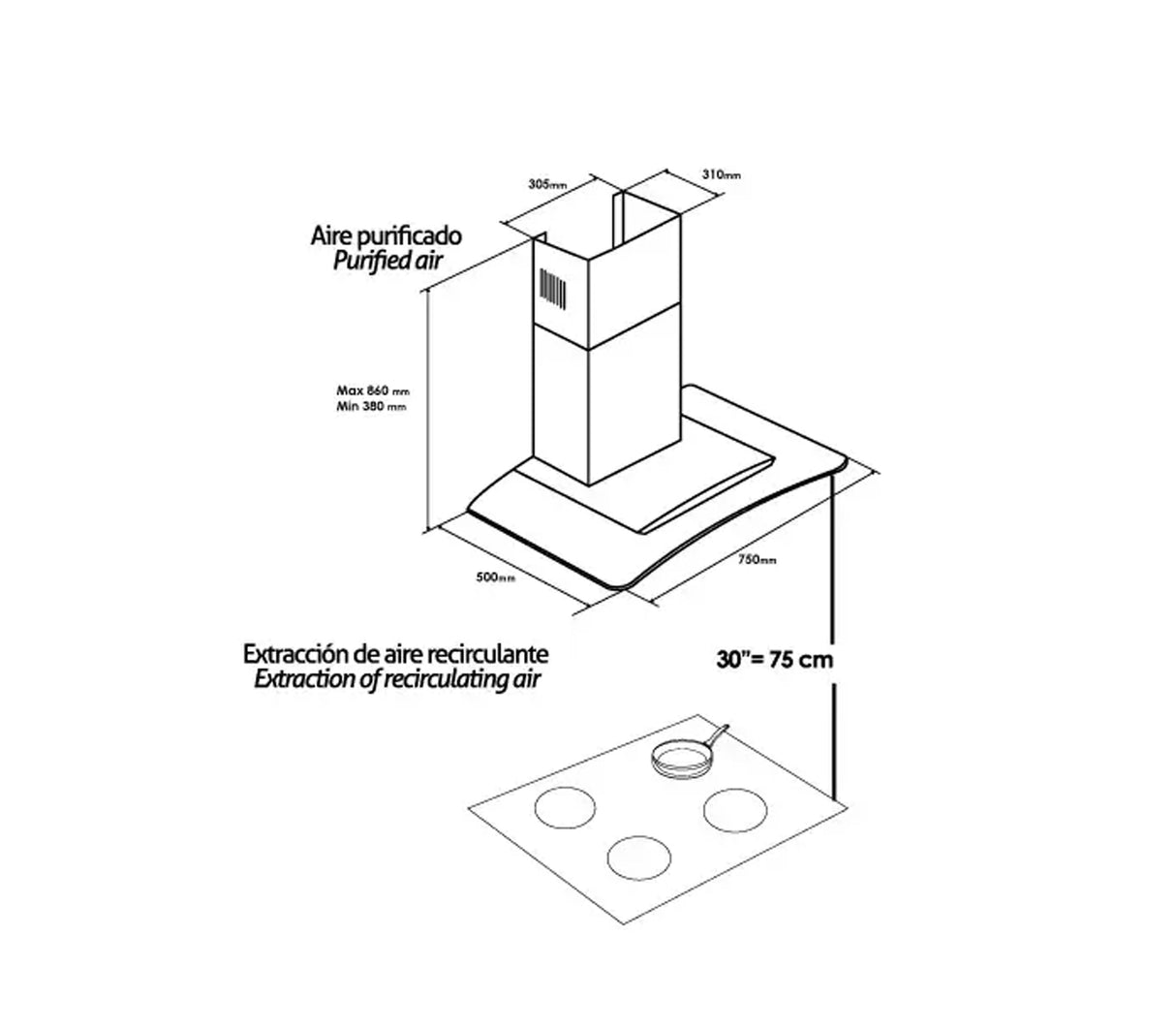 Campana Venti Touch 76cm acero Vetrux