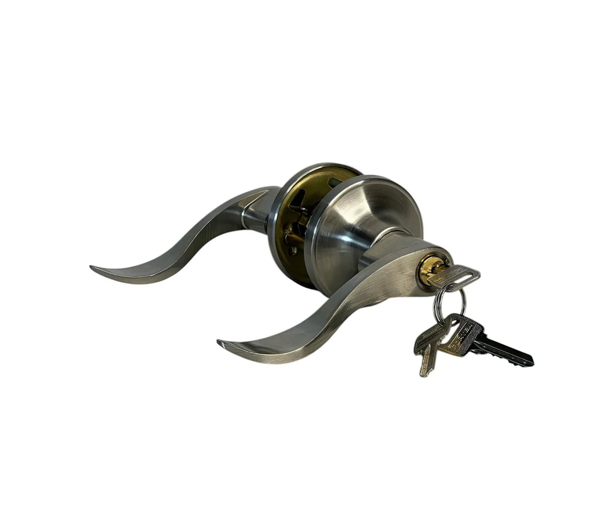 Cerradura con manilla curva para dormitorio niquel mate Fortek