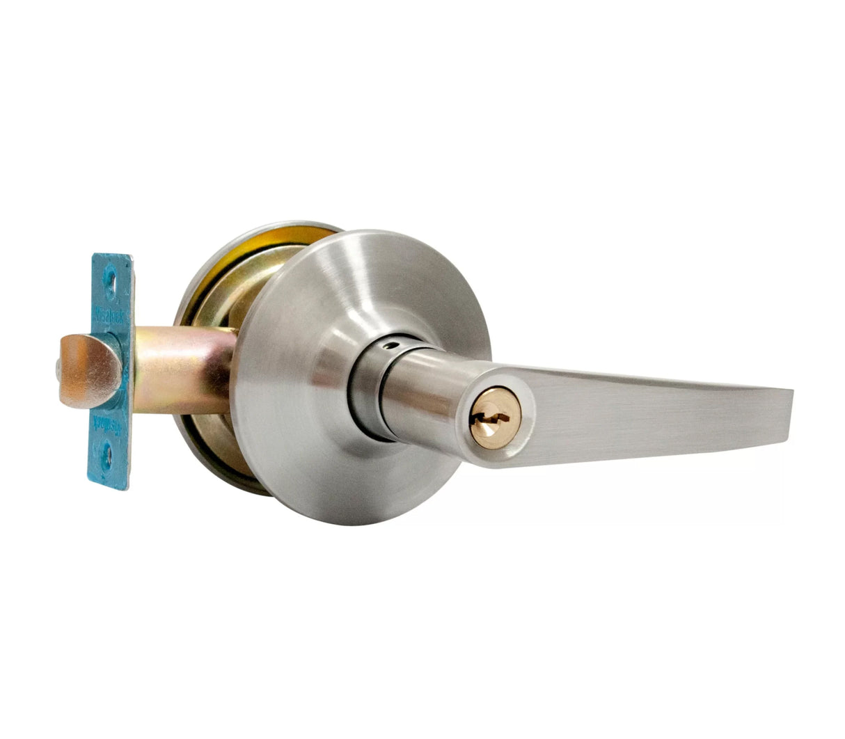 Cerradura manilla recta dormitorio plateada caja Visalock