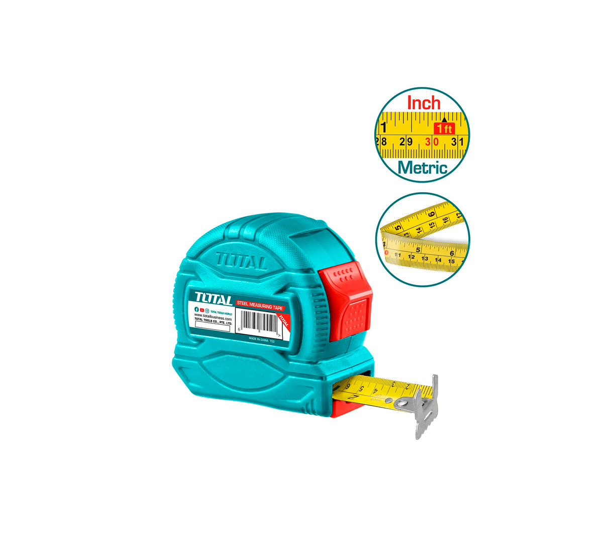 Cinta métrica doble cara 8m x 25mm Total