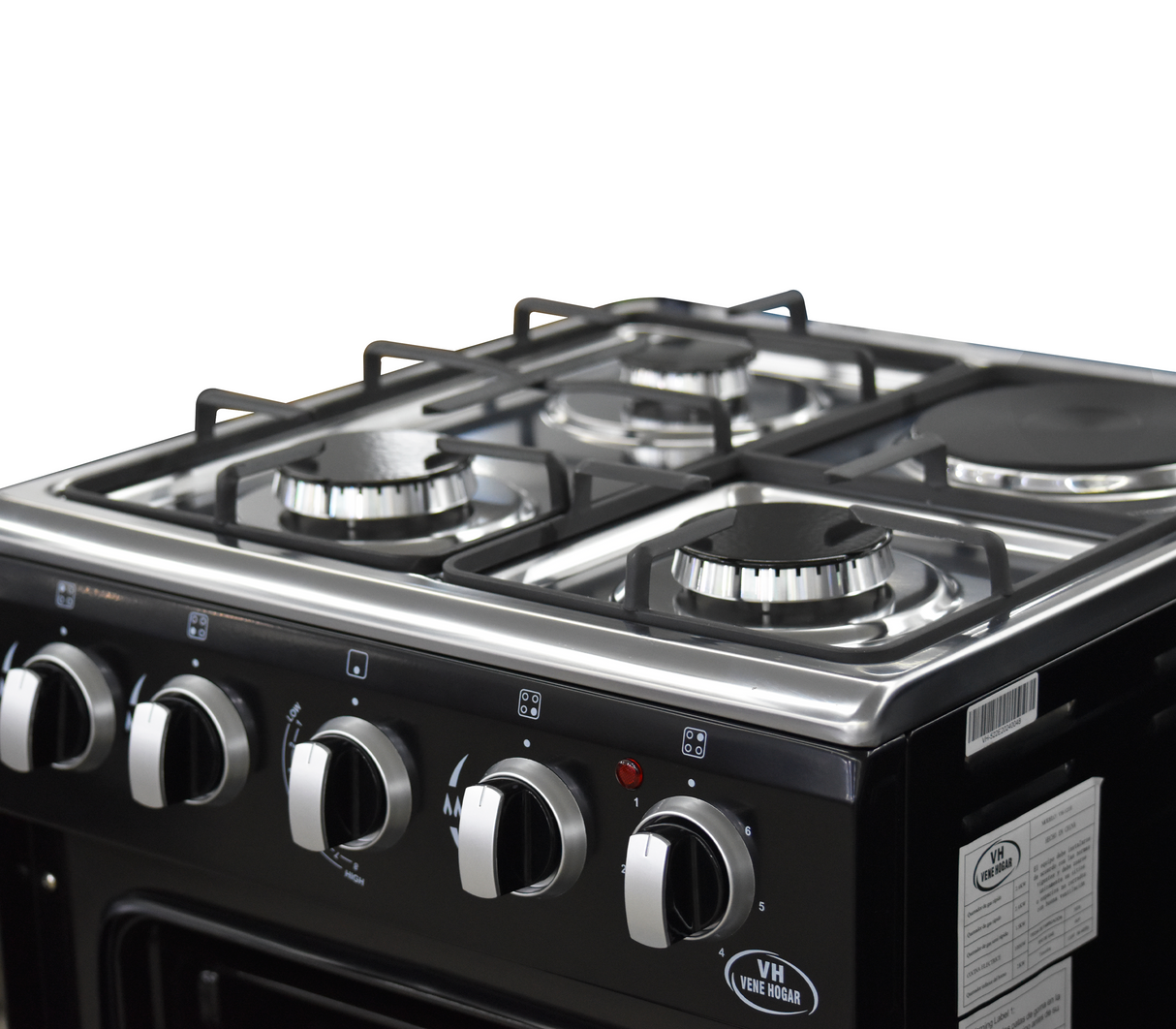 Cocina a gas 20" de piso 3 hornillas + 1 elect c/horno negro Nero