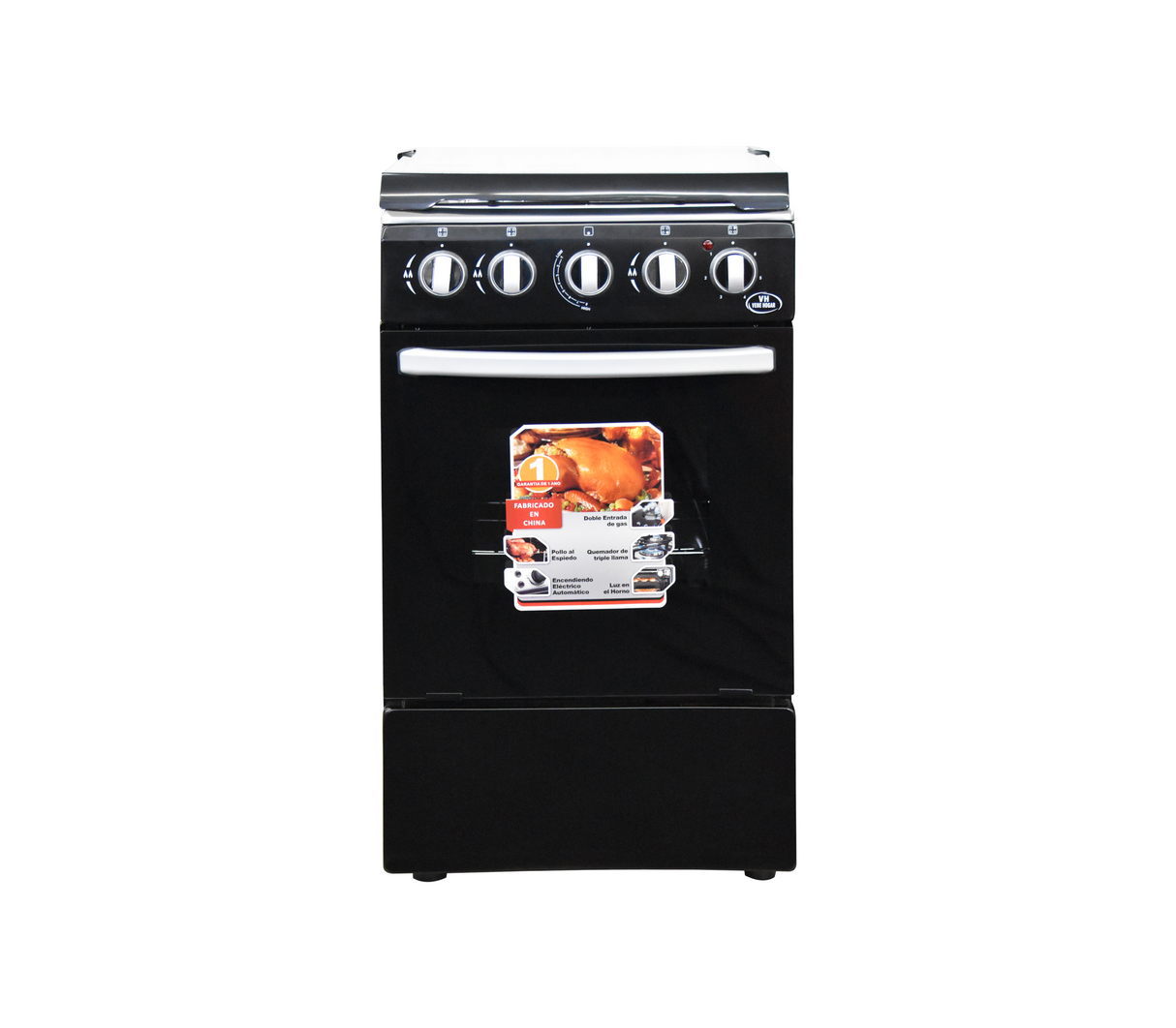 Cocina a gas 20" de piso 3 hornillas + 1 elect c/horno negro Nero