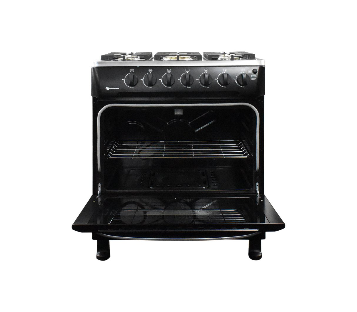 Cocina a gas 30" de piso 5 hornillas horno negra SJ-30N5H Sj Electronics