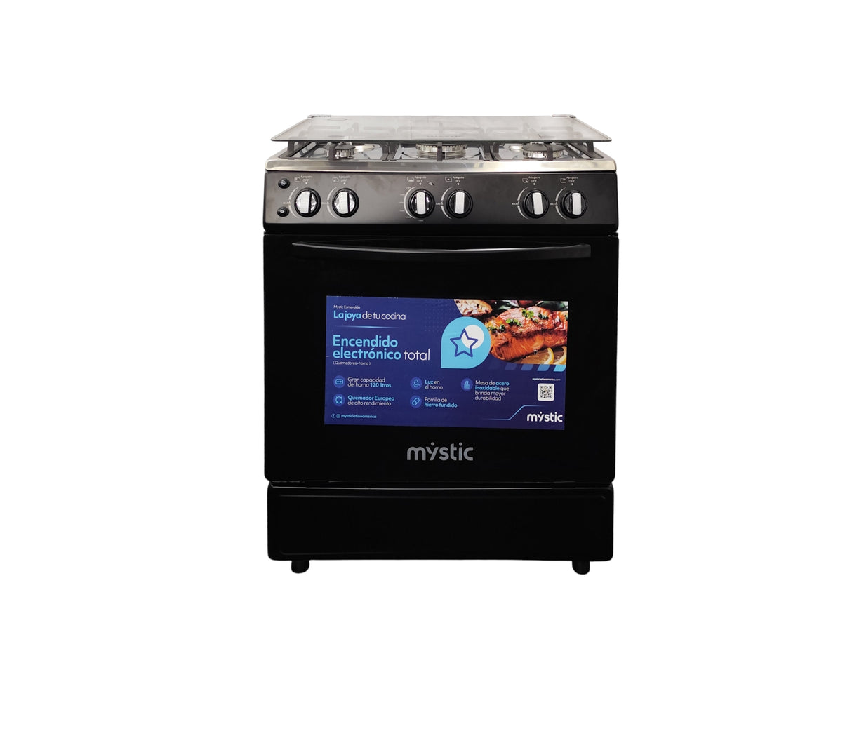 Cocina a gas Esmeralda 5 hornillas (30") Negra Mystic