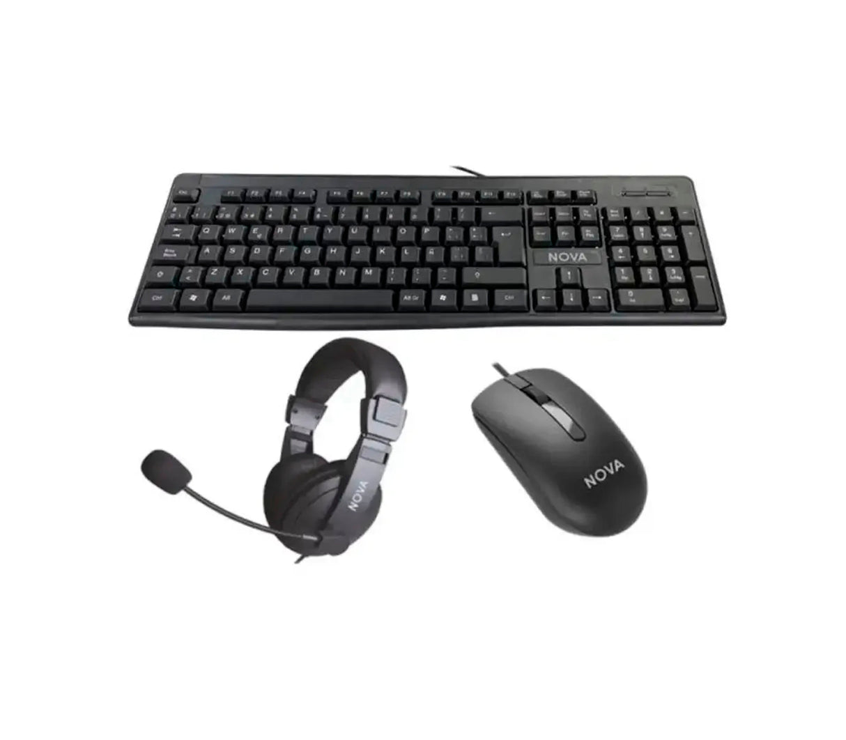 Combo teclado + mouse + audífono USB Nova