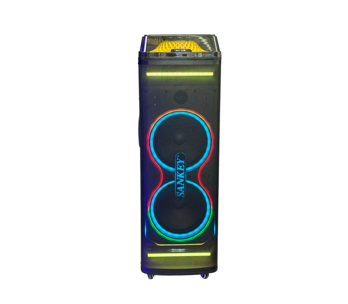 Corneta recargable amplificada 10"x 2 Subwoofer karaoke LED 80W Sankey