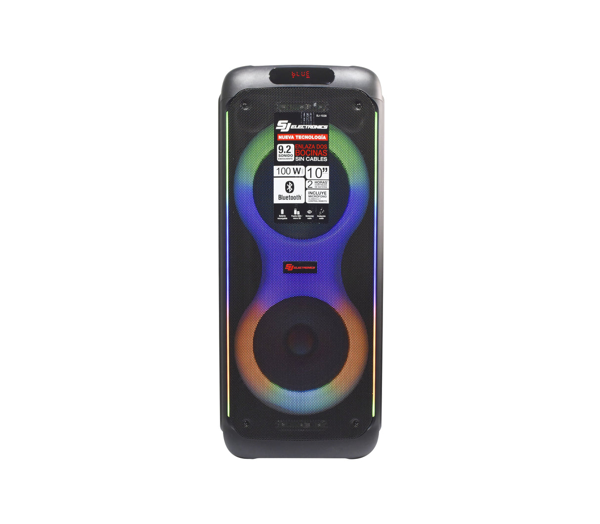 Corneta recargable 10" x2 tf/usb/pantalla led 100w Sj Electronics