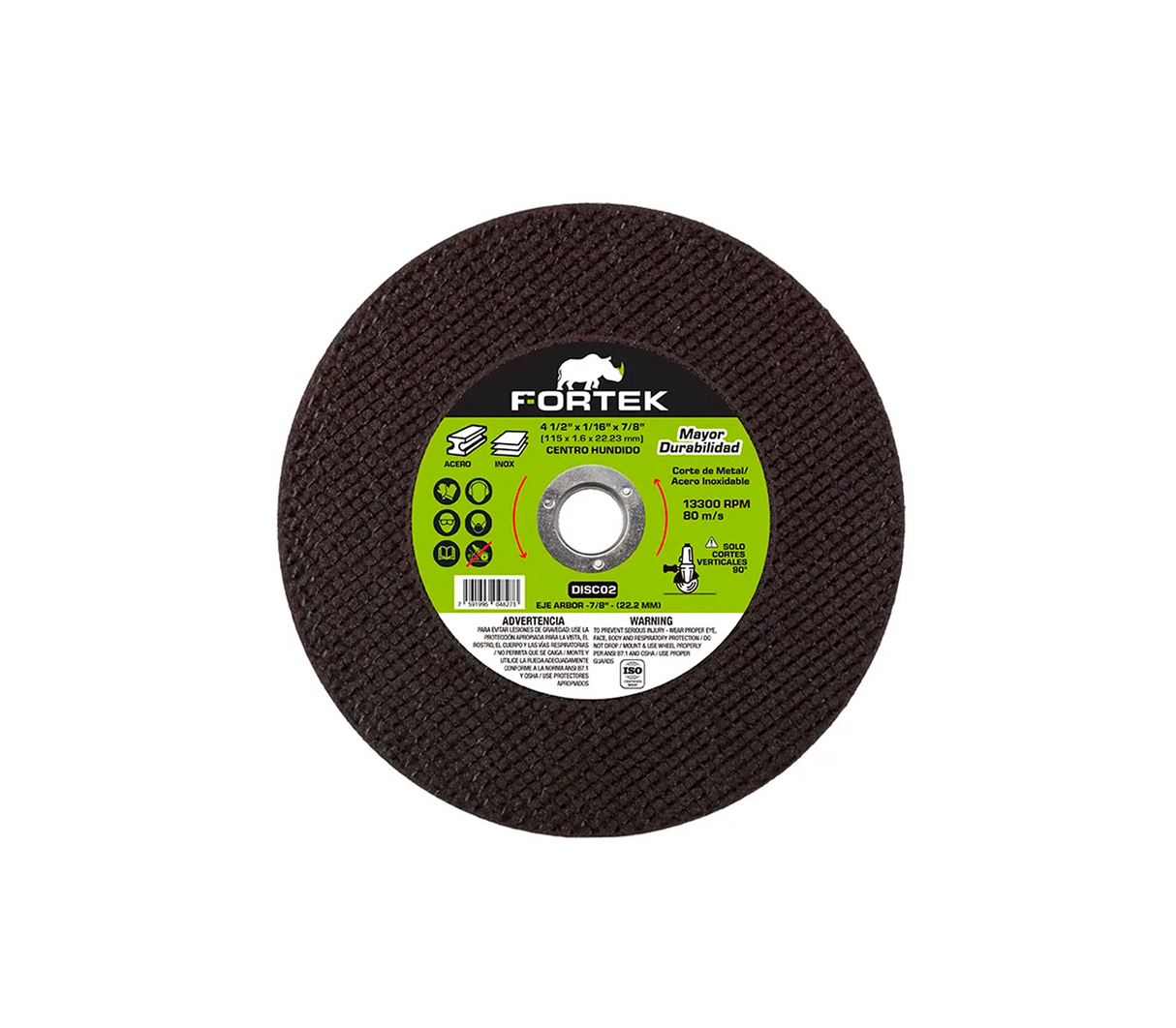 Disco de corte extra fino con hundido 4/2x 1/16 x 7/8 DSC02 Fortek