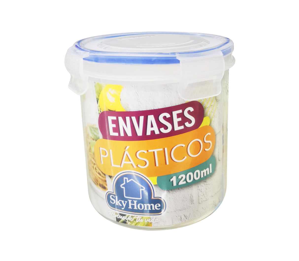 Envases redondo hermético plástico 1200ml tapa alta Sky Home