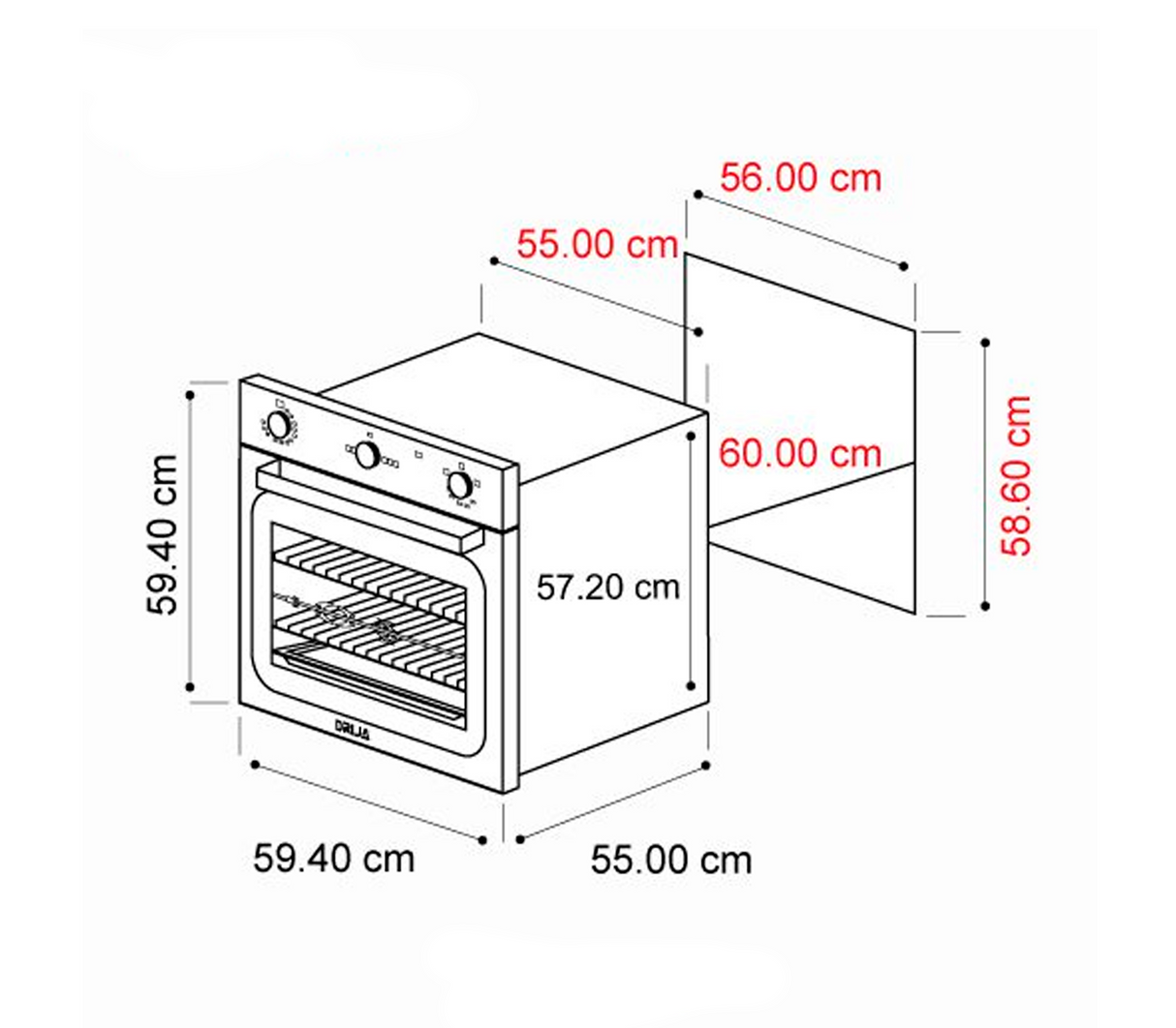 Horno p/empotrar a gas grill Europa 60cm (24") acero Drija