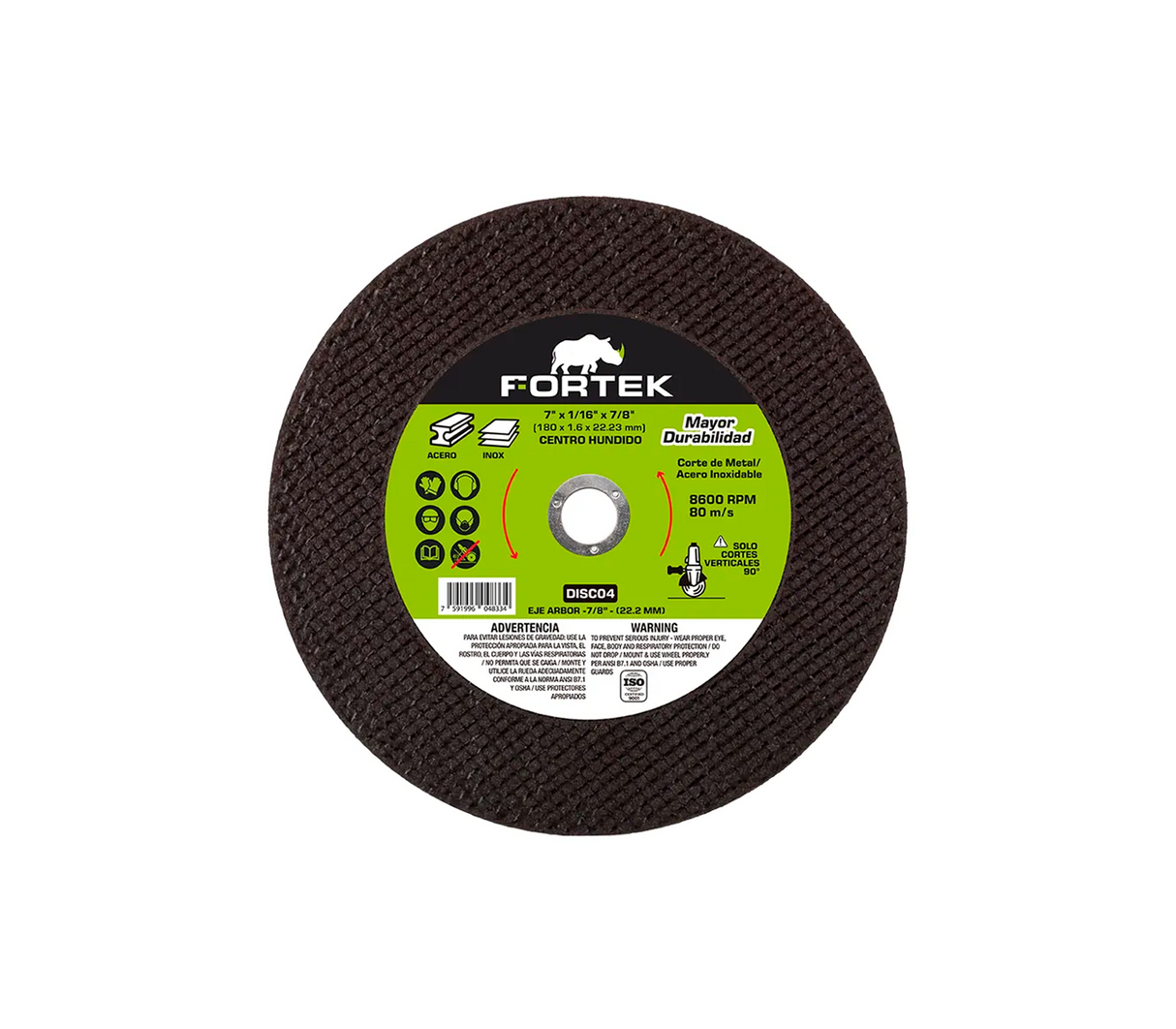 Disco de corte extra fino con hundido 7x1/16x7/8 DSC04 Fortek