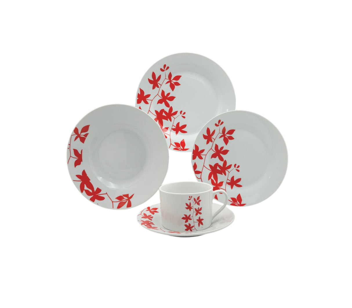 Juego de vajilla 20 piezas redonda flores rojas Salcar