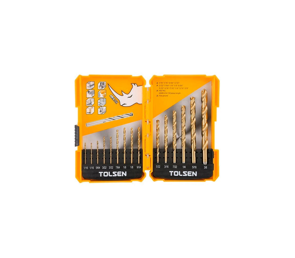 Juego de 15 mechas pulgadas 1/16" a 3/8" Tolsen