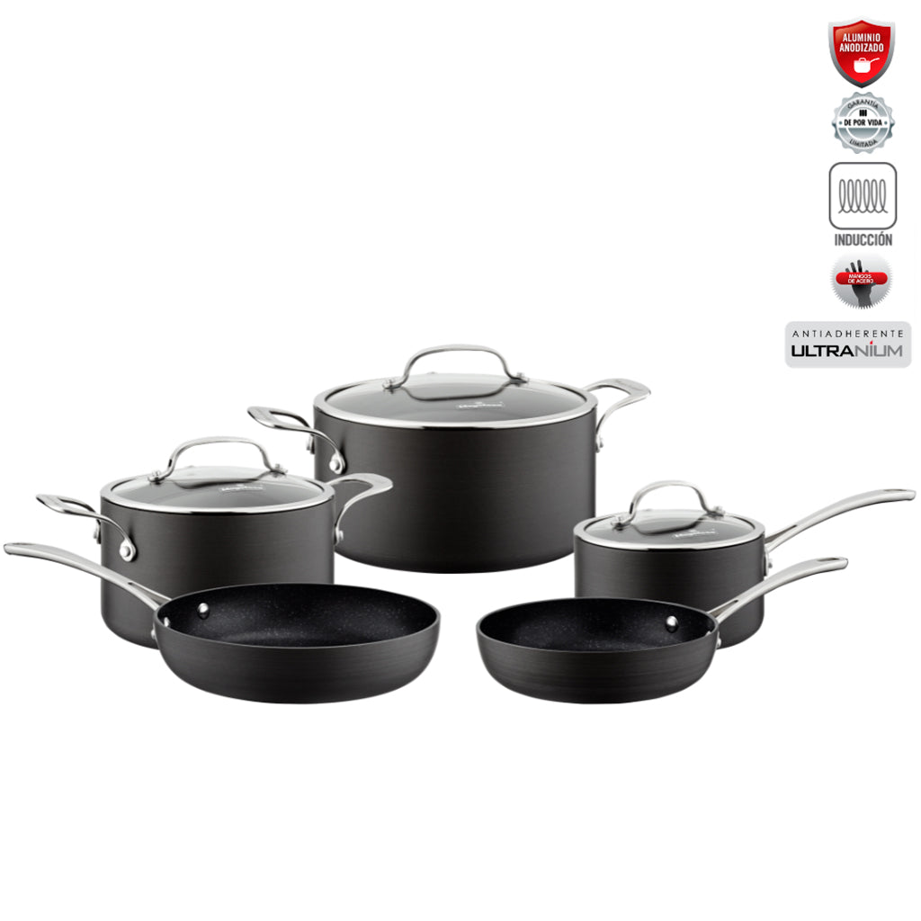 Juego de ollas gourmet anodizado 8 piezas Magefesa
