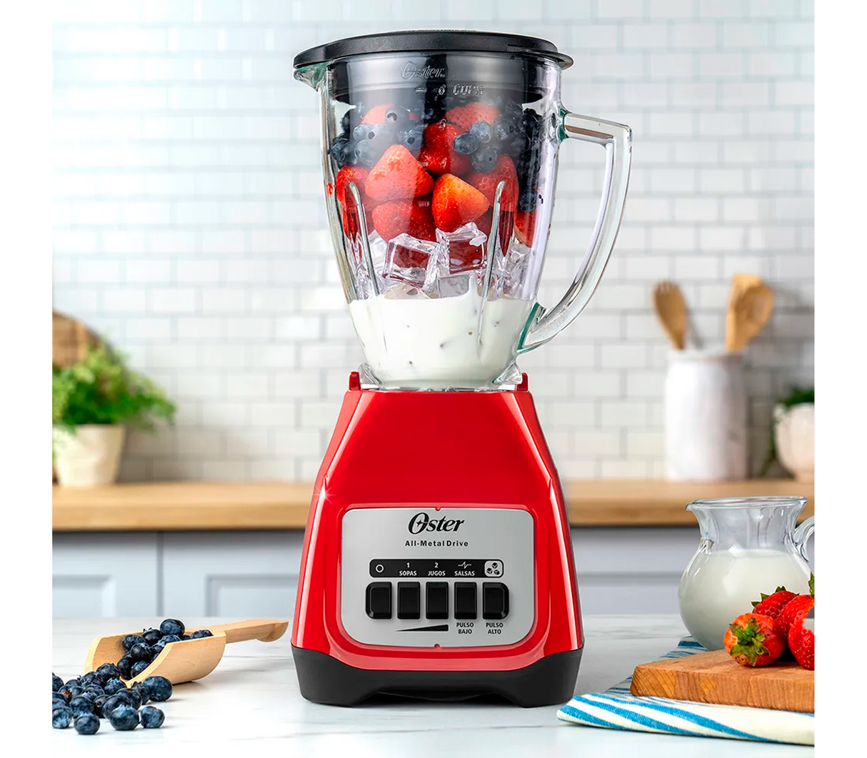 Licuadora 2 velocidades vaso de vidrio 1.5 litros 550W roja Oster