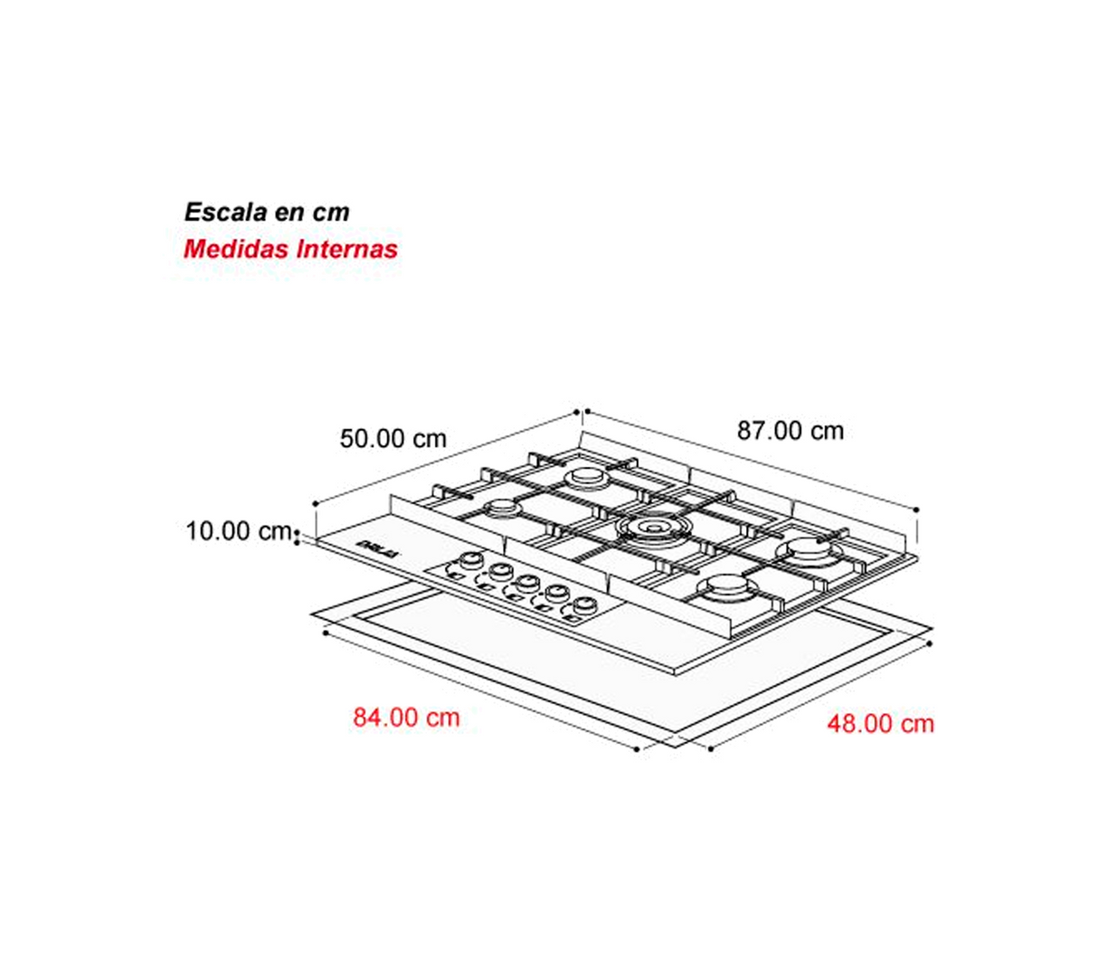 Tope de cocina a gas 5 hornillas 90cm Livorno acero Drija