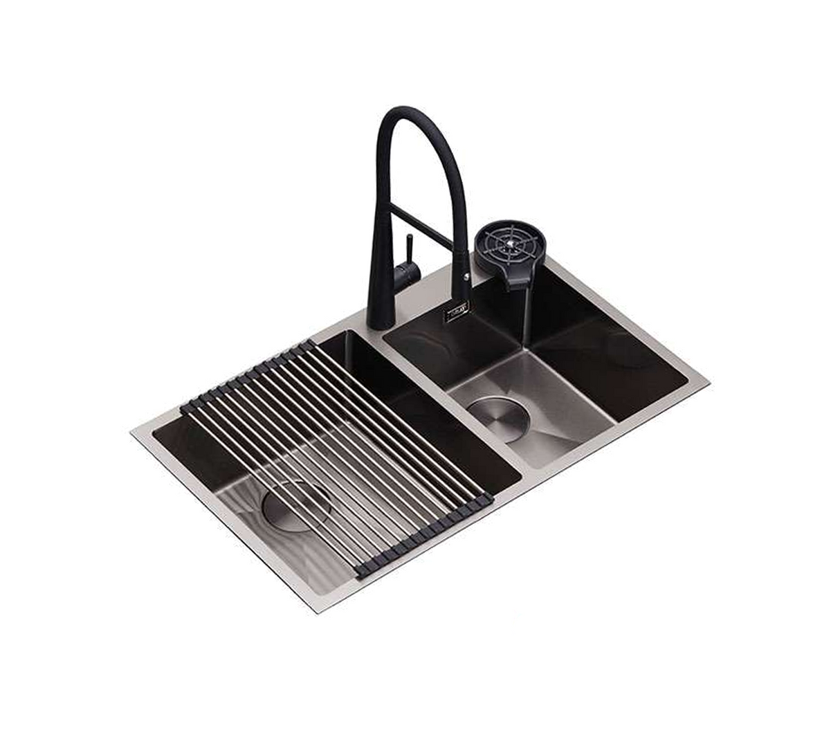 Fregadero Lucca 84 doble tina + accesorios acero inox Drija