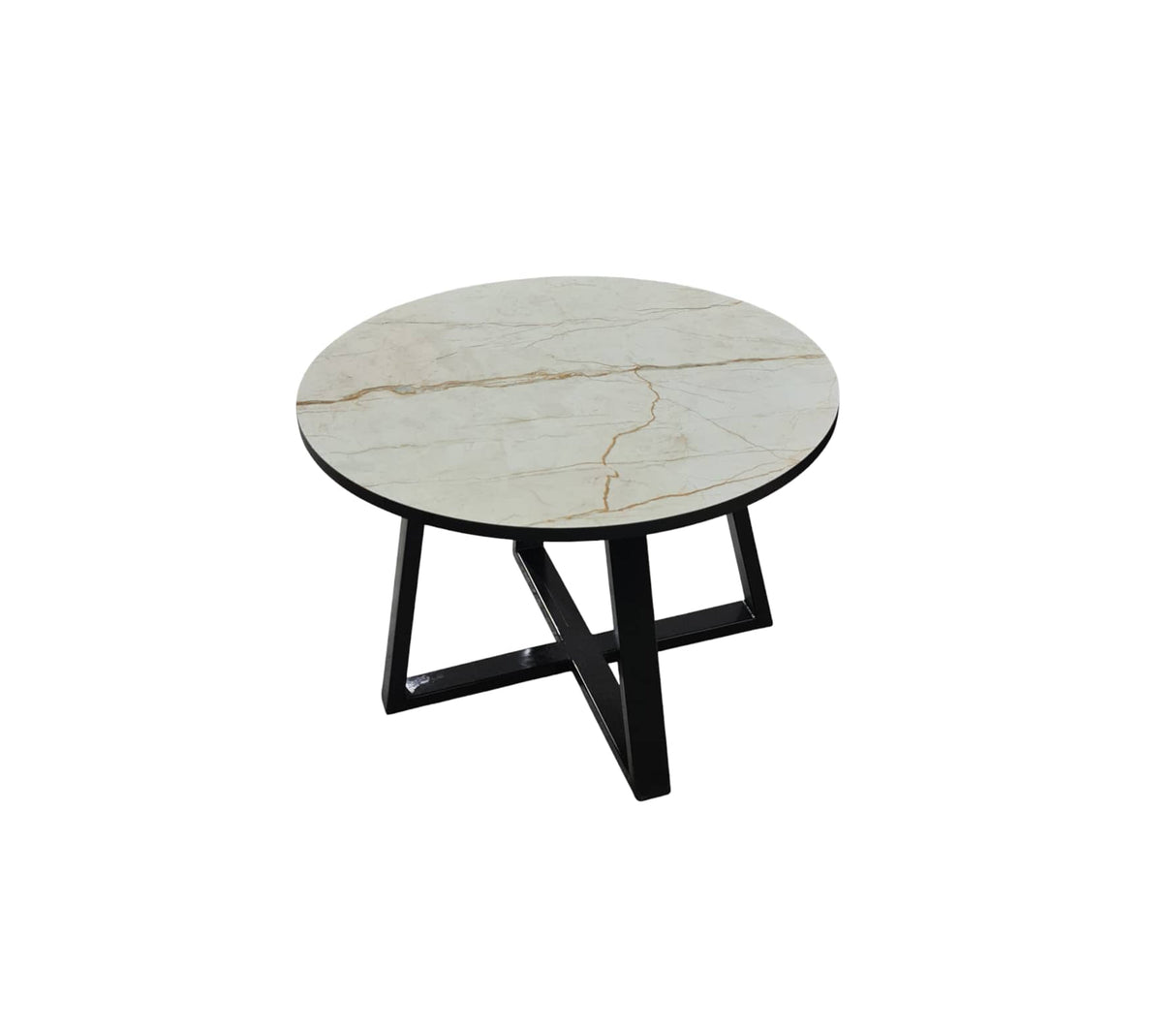 Mesa de centro redonda en base de metal con tope en PVC Marmolizado claro Powerfik