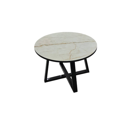 Mesa de centro redonda en base de metal con tope en PVC Marmolizado claro Powerfik