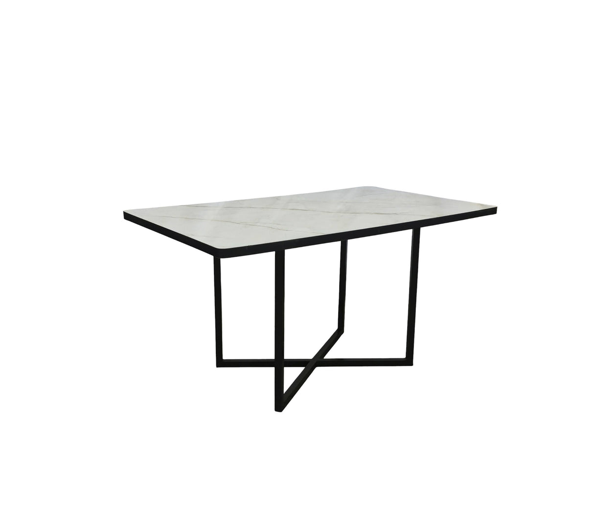 Mesa de centro rectangular en base de metal con tope en PVC marmolizado claro Powerfik