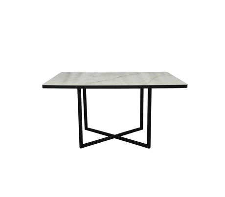 Mesa de centro rectangular en base de metal con tope en PVC marmolizado claro Powerfik