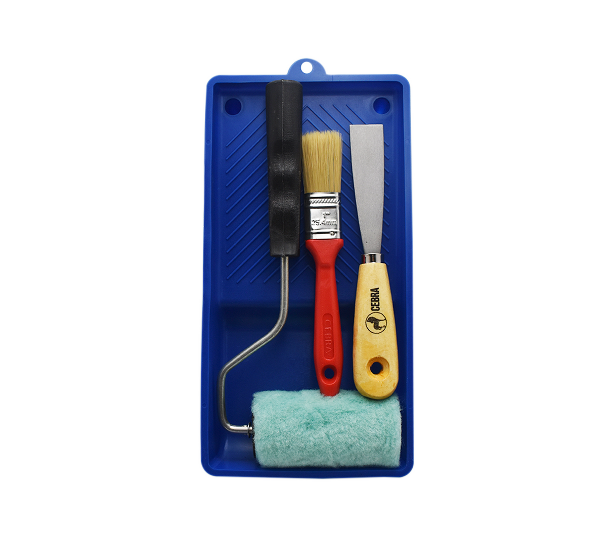 Mini set de rodillo/brocha/espátula y bandeja Cebra