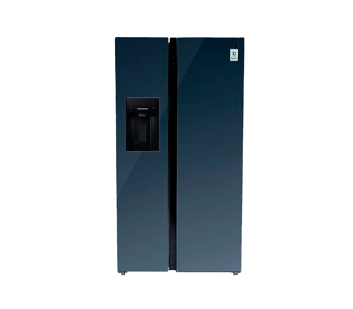 Nevera side by side black c/dispensador 566lt (20pies) 91x178x71cm puerta tipo espejo azul Drija