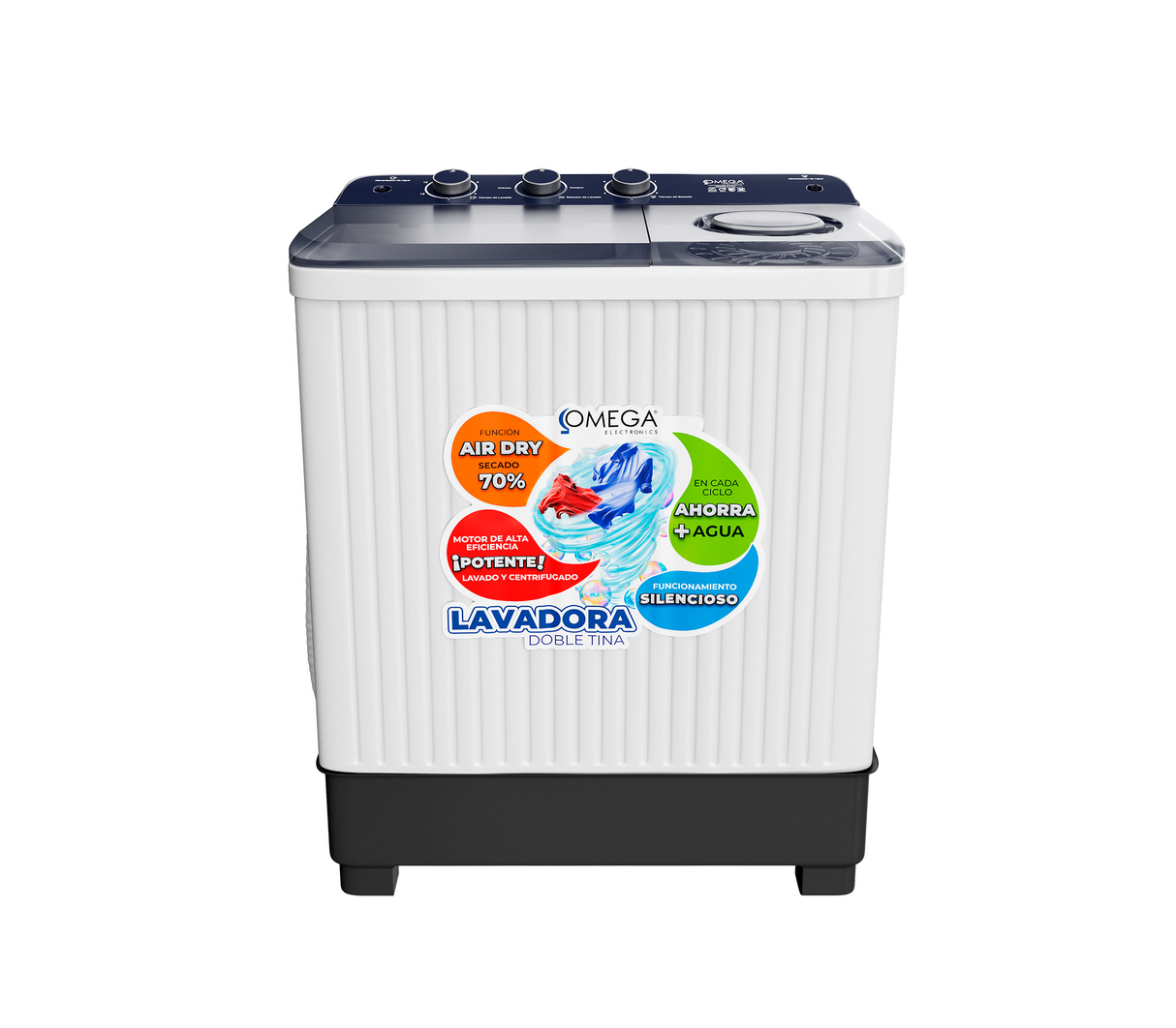 Lavadora 7kg doble tina blanca/tapa traslucida azul OWS-7TT Omega Electronics