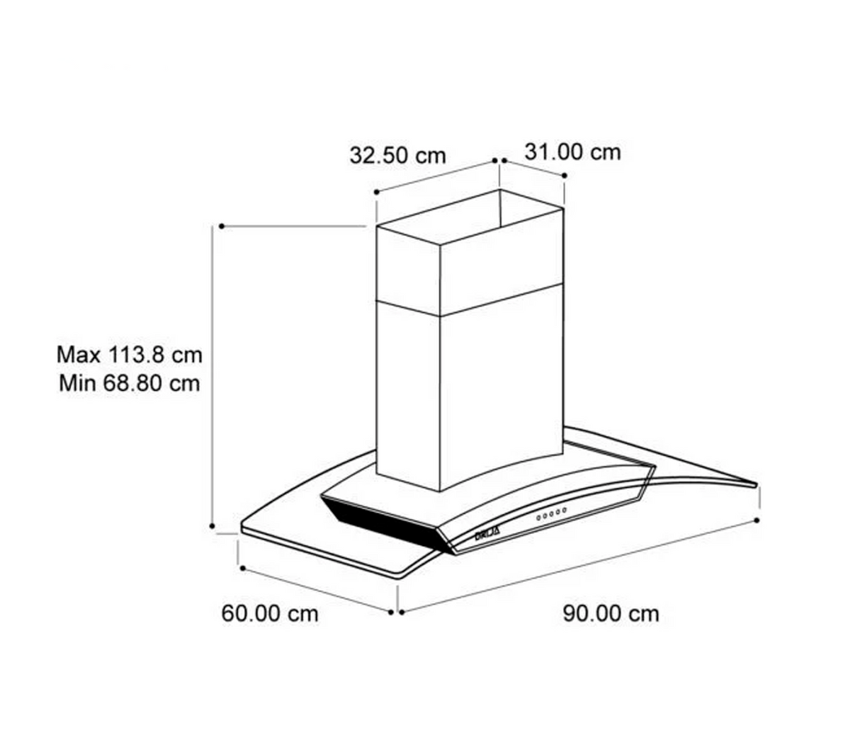 Campana prisma isla 90cm (36") 3 veloc 110V acero Drija