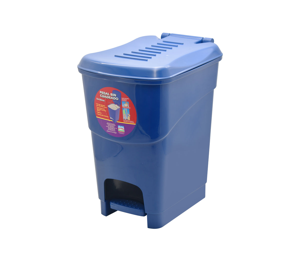 Papelera pedalbin 16 litros cuadrada azul Alfa Hogar