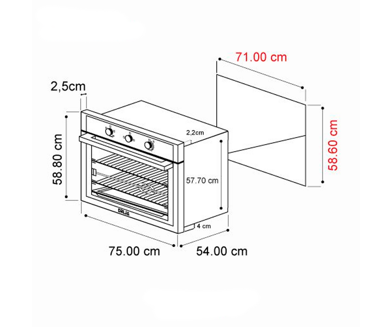 Horno p/empotrar a gas roma 76cm (30") 110-120v acero Drija