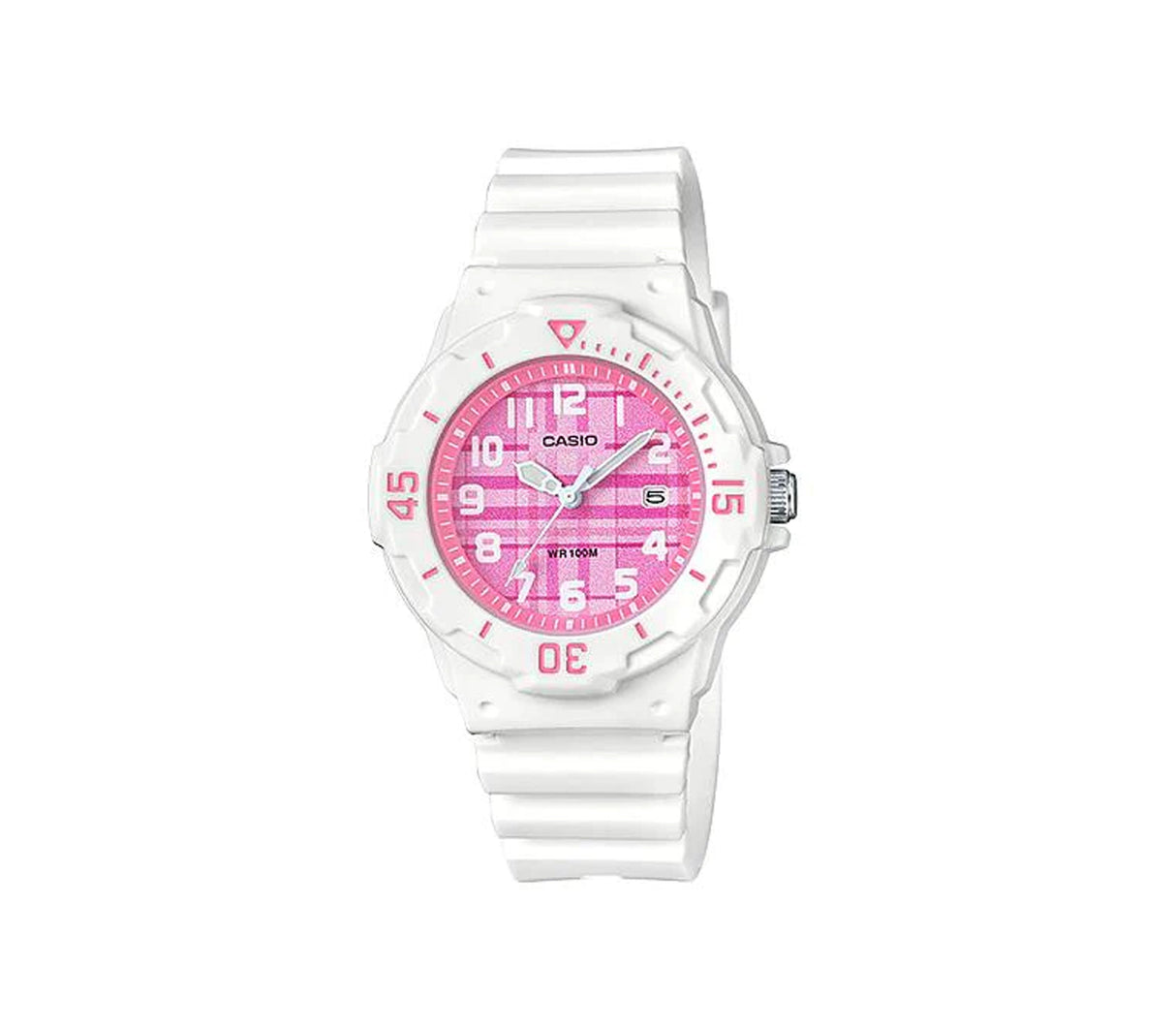 Reloj analógico para niños correa de resina blanco fondo rosado Casio
