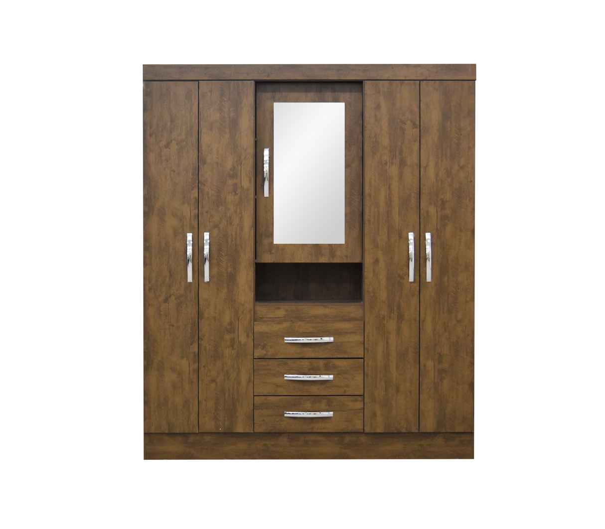 Ropero Perú 832331.3 5 puertas 3 gavetas castaño c/ptas y espejo Dj Muebles