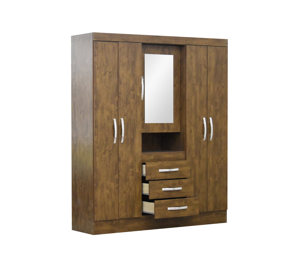 Ropero Perú 832331.3 5 puertas 3 gavetas castaño c/ptas y espejo Dj Muebles